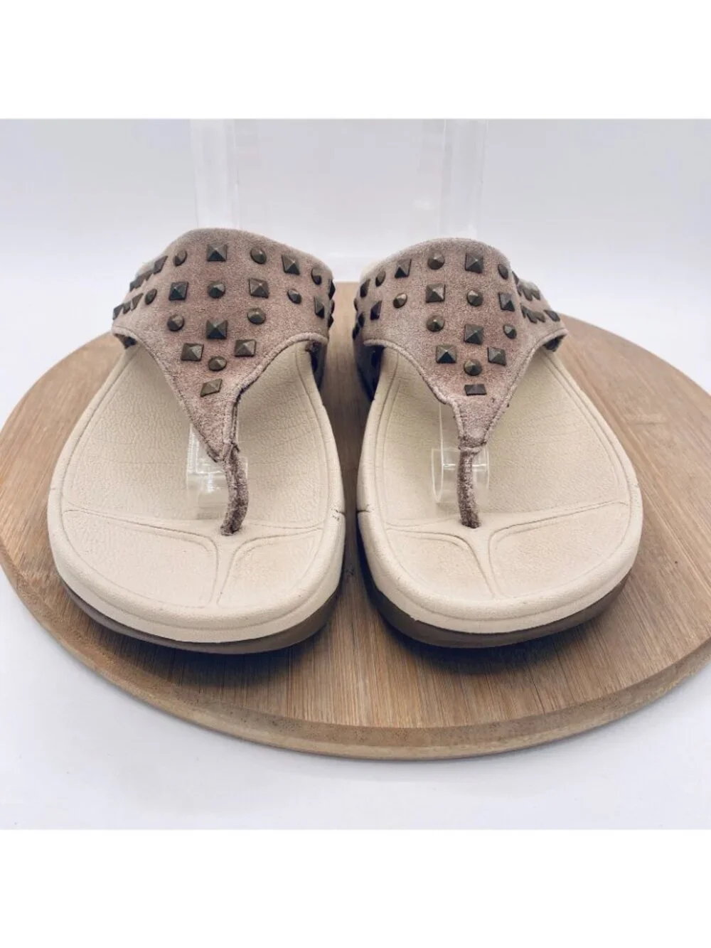 Fitflop Sandals Womens 7 38 Tan Suede Wedge Recovery Studded Flip Flop